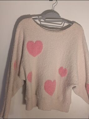 Jessica Simpson Cream Crewneck Sweater with Pink Hearts